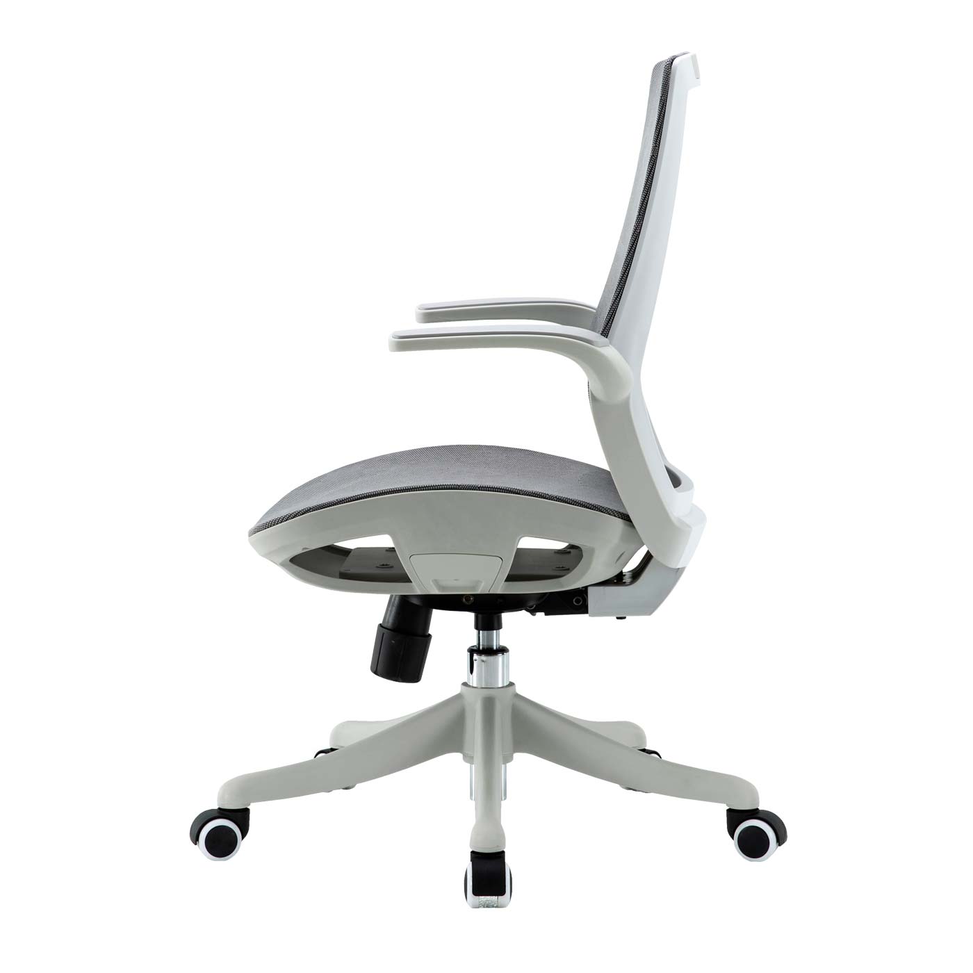 Bürostuhl MCW-J91, Schreibtischstuhl, ergonomische S-förmige Rückenlehne, Taillenstütze hochklappbare Armlehne ~ grau