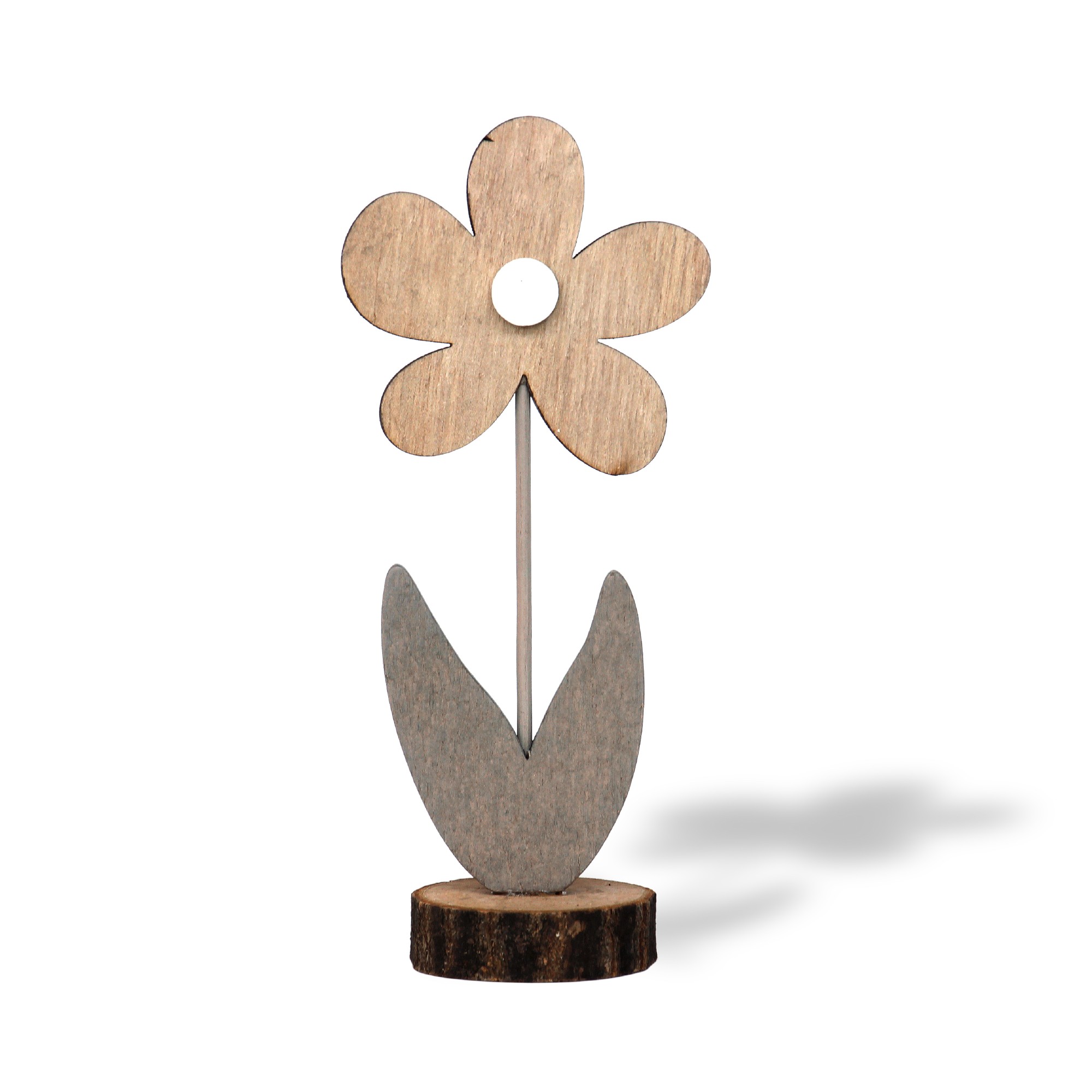 Figur 'Blume' aus Holz, natur, grau, H 17 cm, B 7,5 cm, T 5 cm von fischer's lagerhaus