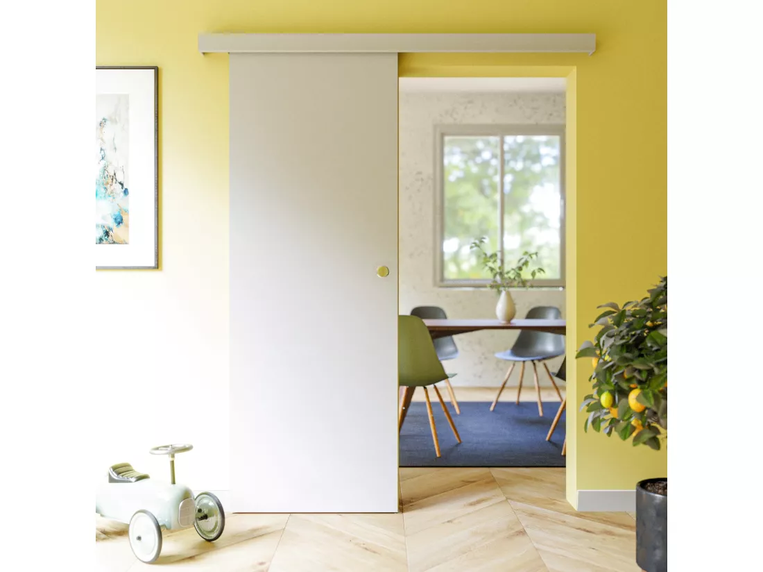 Porte Coulissante avec Rail - Prépeinte Plane 73 cm - Sans butée