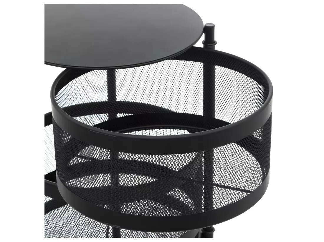 Resserre de cuisine 4 Paniers rotatifs sur roues en Métal Noir H 76 cm