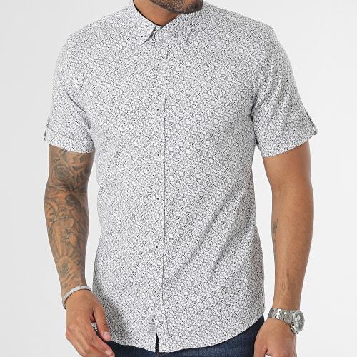Chemise Manches Courtes Floral Blanc Noir
