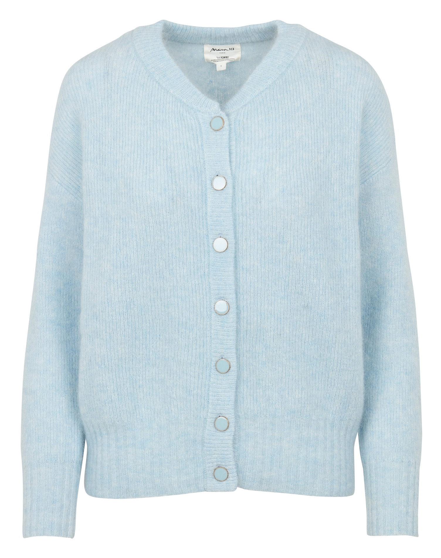 LOU - Gilet droit col rond en mohair mélangé | Bleu