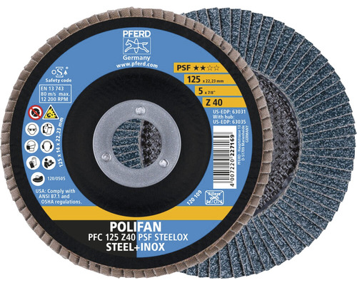 Slijpschijf, lamellenschijf PFERD PSF STEELOX staal/roestvast staal Ø 125x22,23 mm korrel 40