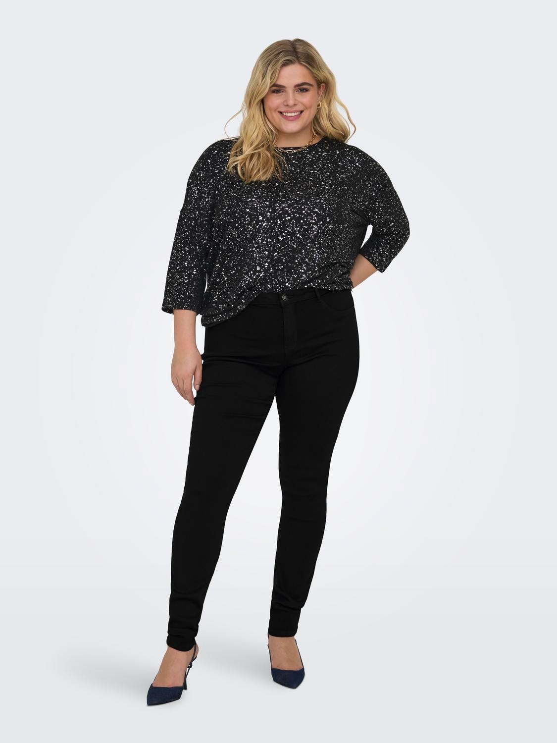 CARTHUNDER Mittlere Taille Skinny Fit Jeans Black