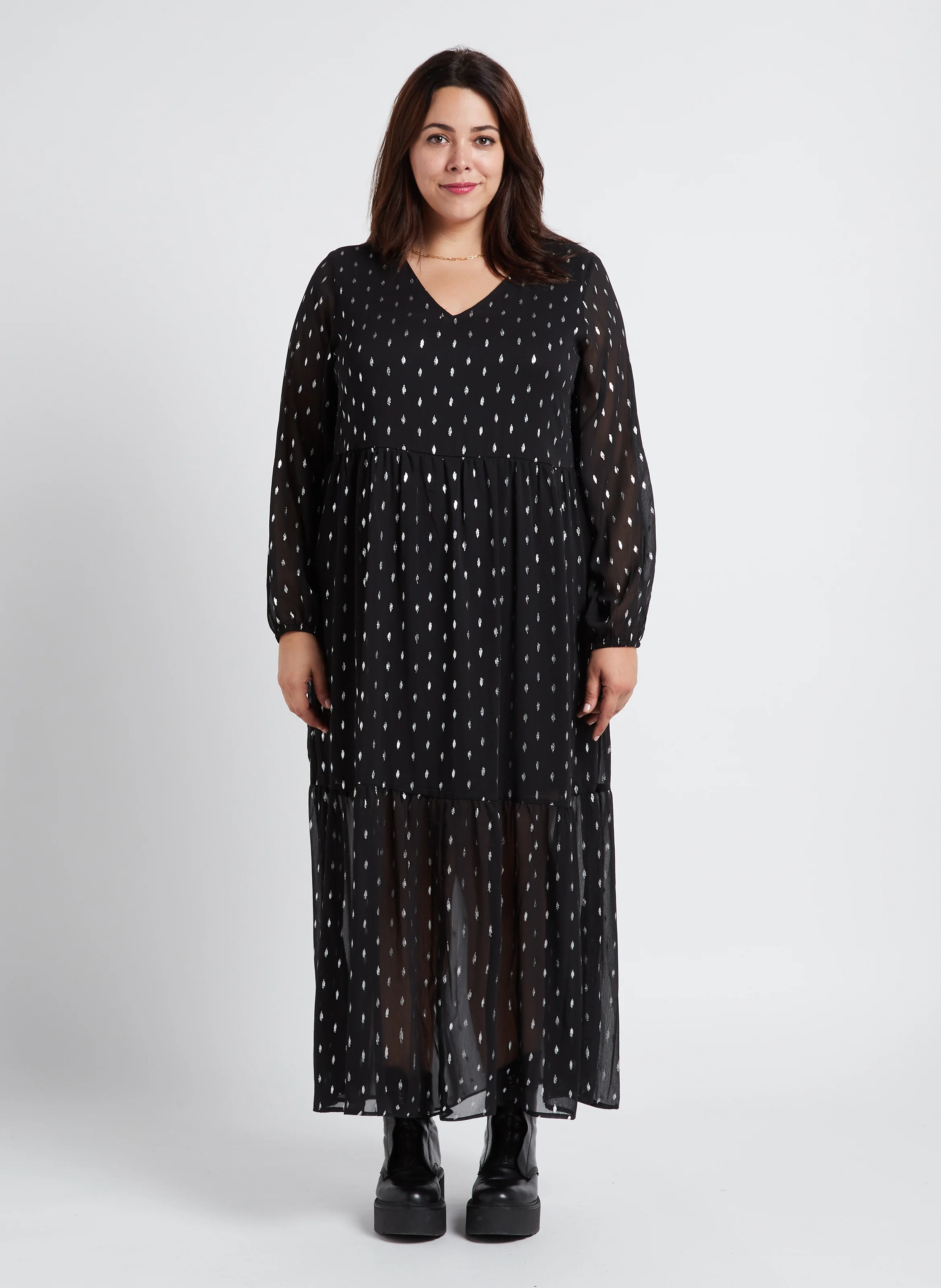 MINJA - Robe longue ample col V | Noir