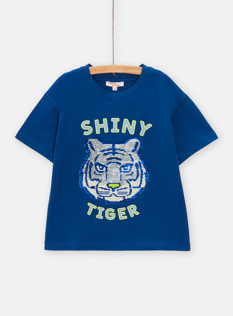 T-shirt marine tigre en sequins magique pour garçon