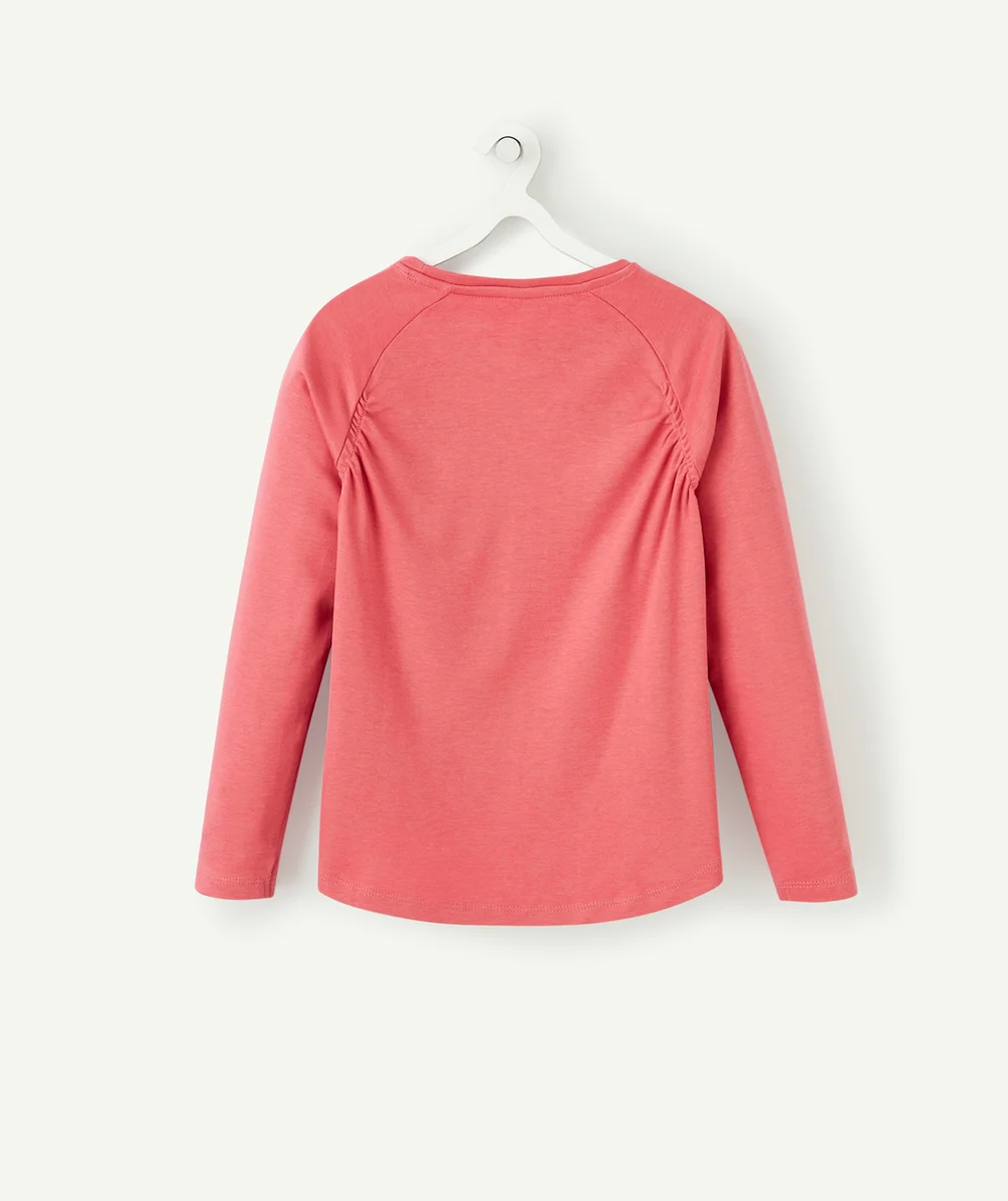T-SHIRT ROSE À MANCHES LONGUES FILLE AVEC BRODERIE PAILLETTÉE