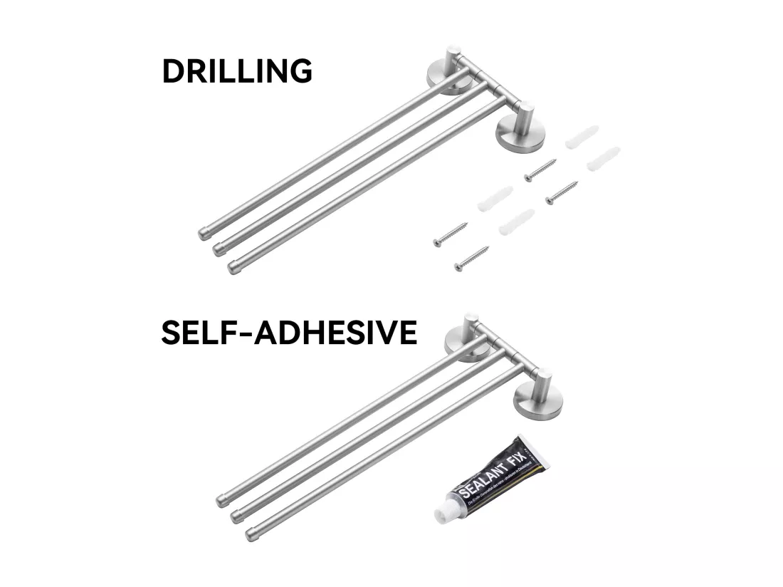 Auralum max Porte-serviettes pivotant à 3 bras,acier inoxydable pour salle bain,porte-serviettes mural peu encombrant,rotation à 180°(Brossé)
