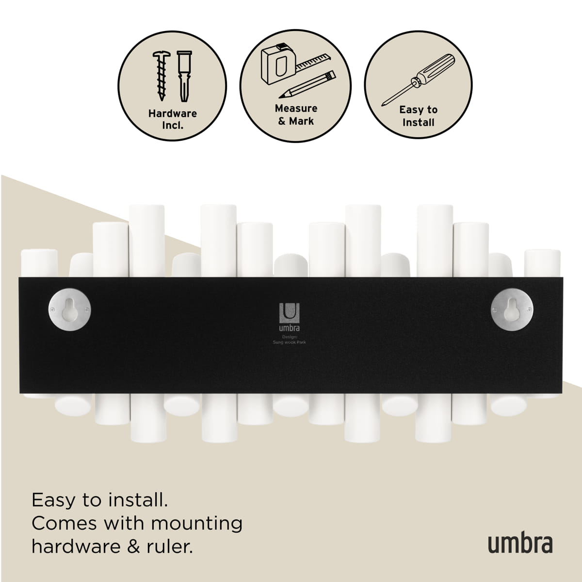 Wandkapstok Umbra Picket 5 haken wit