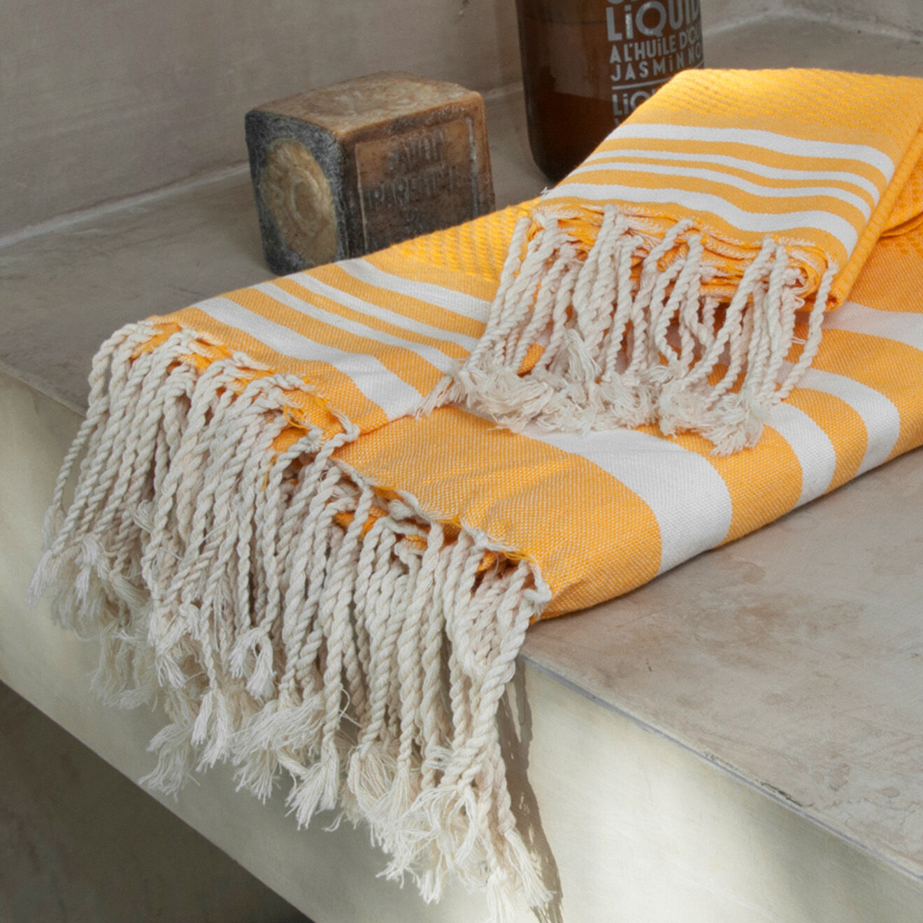 Febronie Set de salle de bain Hamptons jaune safran/blanc - 3 pièces