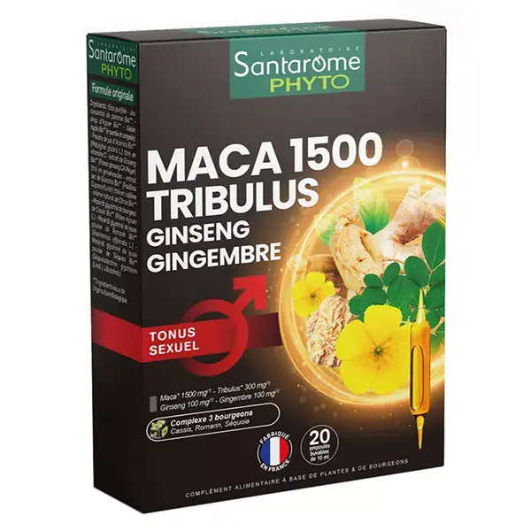 Santarome Bio Maca 1500 Tribulus Ginseng Gengibre Tonificação Sexual 20 ampolas