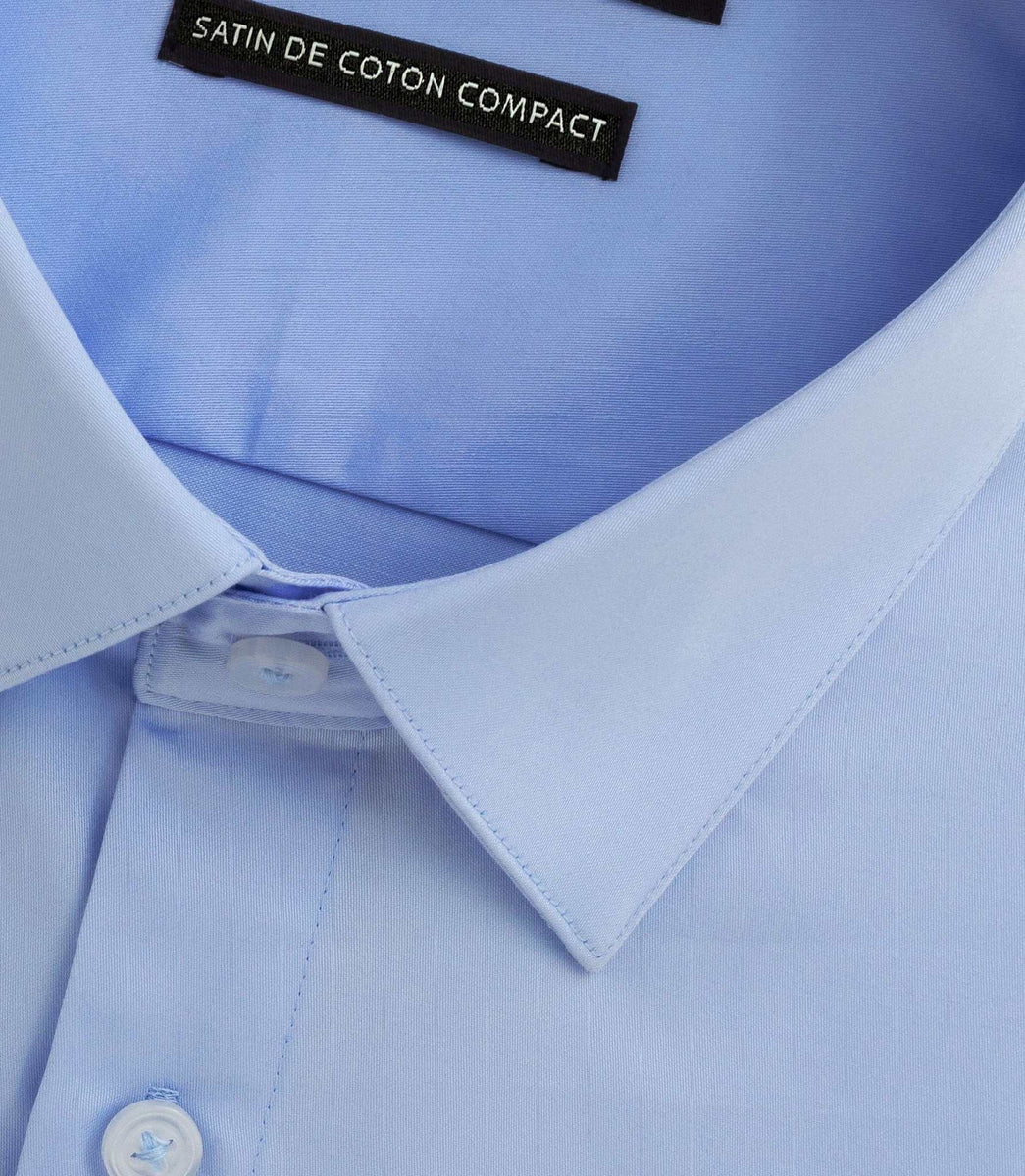 Chemise slim en satin de coton bleu glacé SATINSLIM