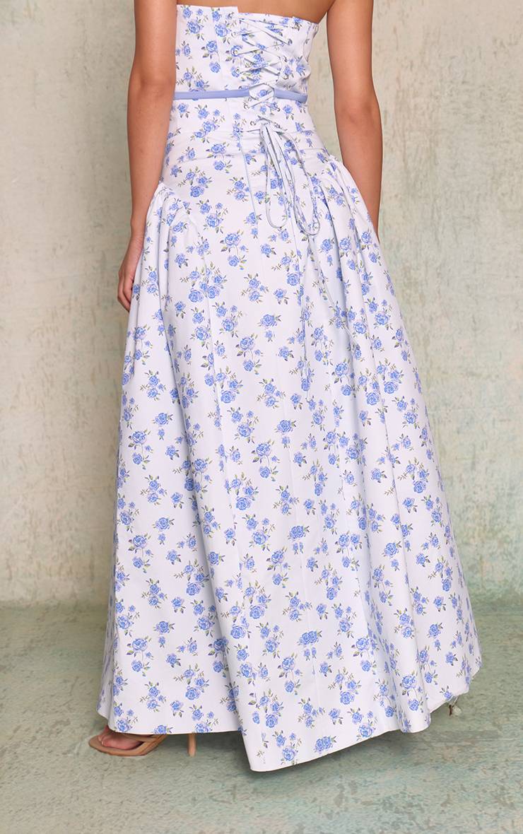Bleu Layette Jupe Midaxi En Coton Imprimé Fleuri Ensemble Coordonné