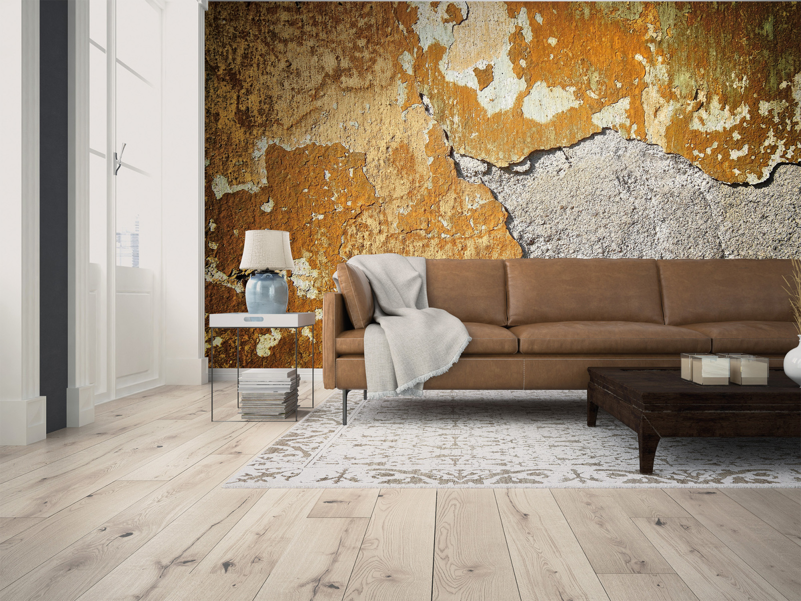 Fototapete DESIGNWALLS - orange-grau - Beton - 2,55 Meter