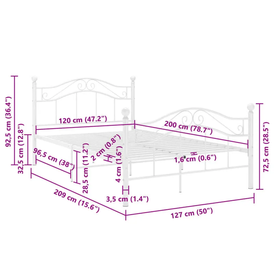 vidaXL - Metalen bed frame - Wit - 120x200 cm