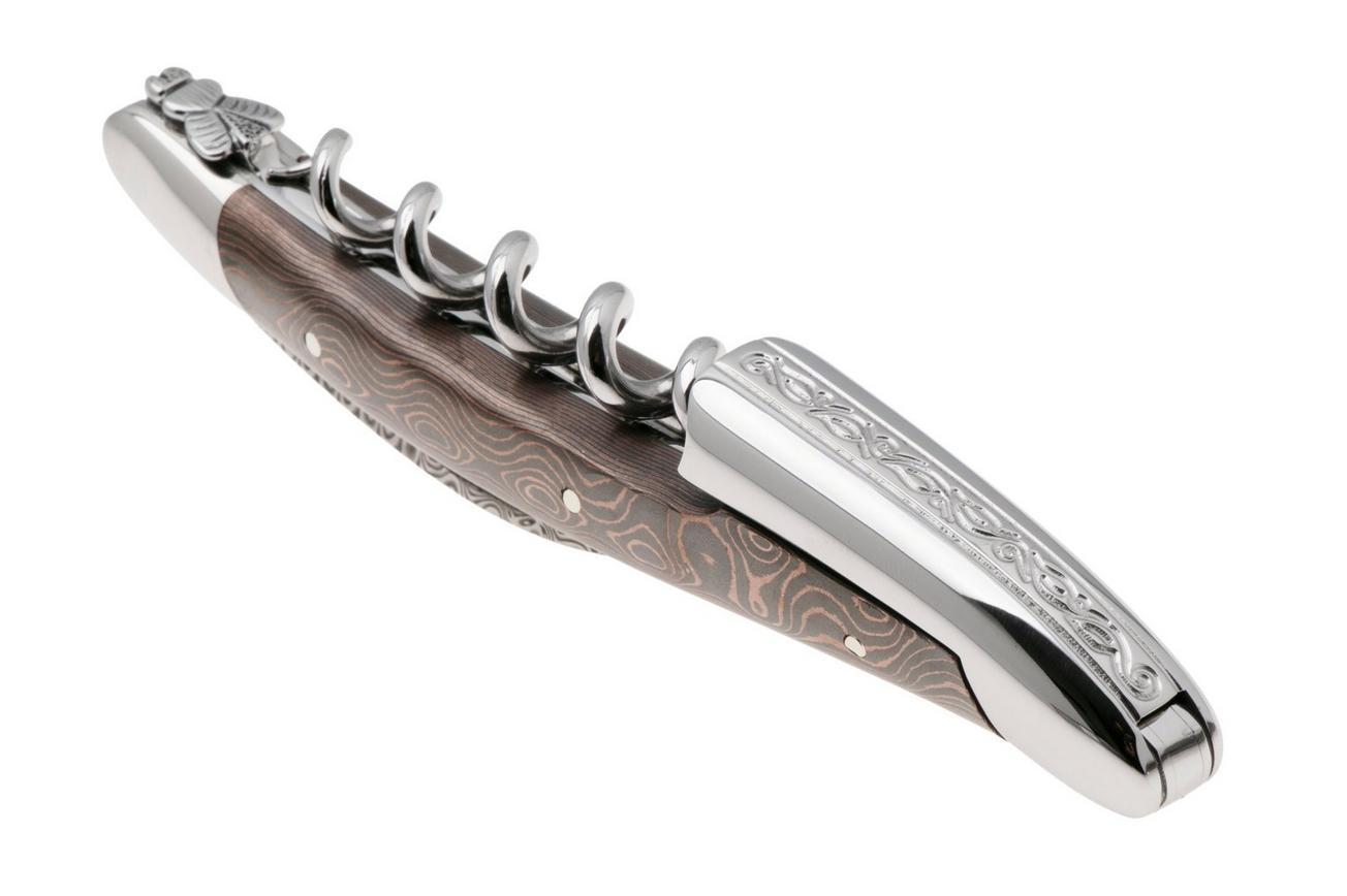 Forge de Laguiole 00008359, Munin Stainless Damascus, Hand Chiseled Bee, Fat Carbon Copper kelnersmes