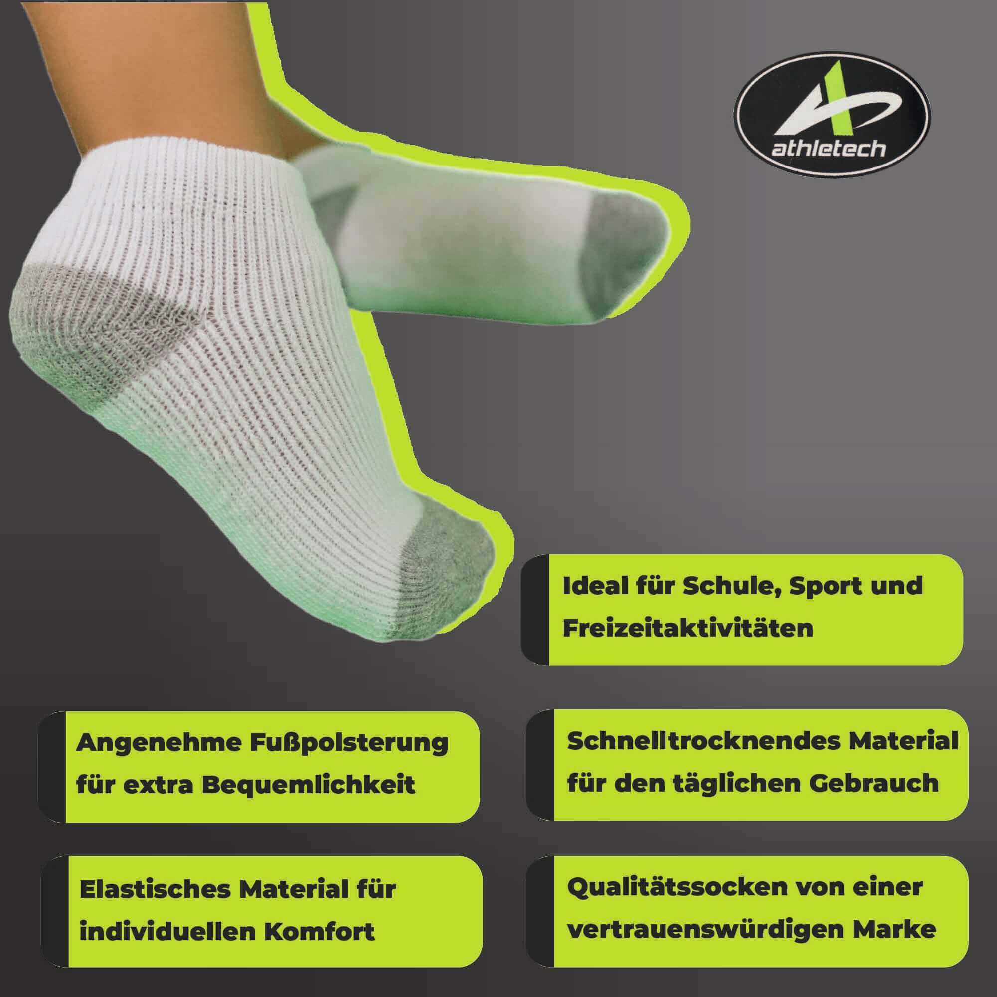Athletech 6 Paar Low-Cut-Sportsocken für Kinder 3-5 Jahre bis Gr. 34 grau weiß