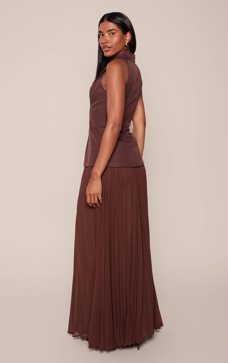 Chocolat Robe Maxi Plissée En Mousseline Avec Corsage Sans Manches En Tissu Tissé