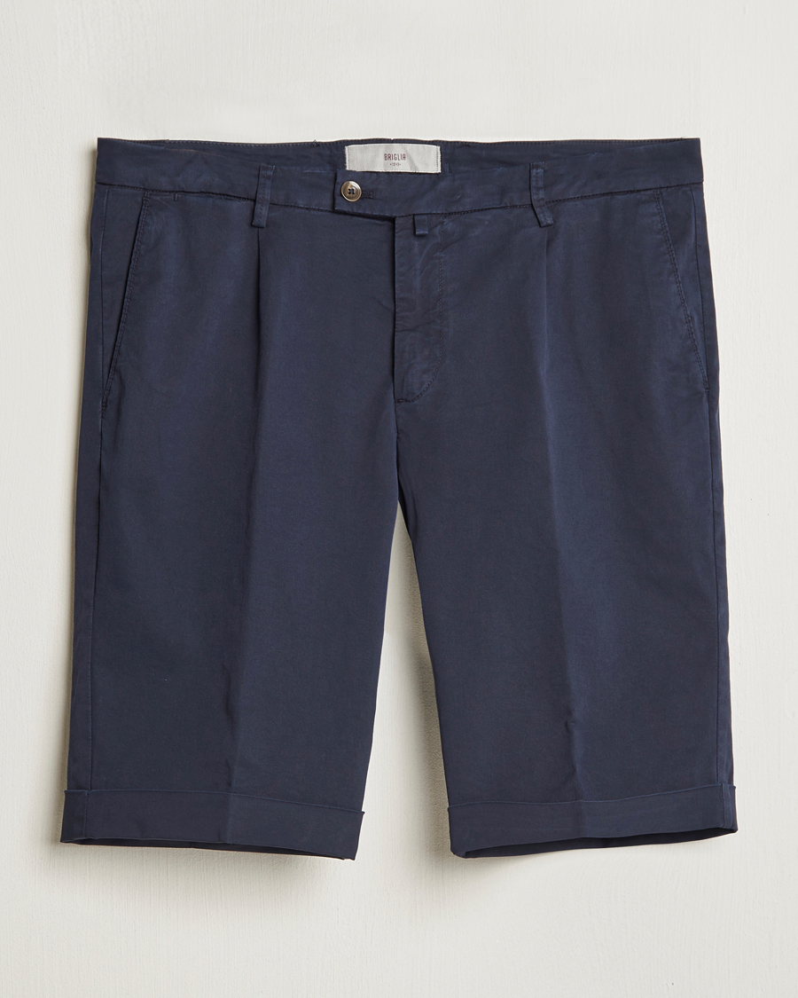 Briglia 1949 Pleated Cotton Shorts Navy