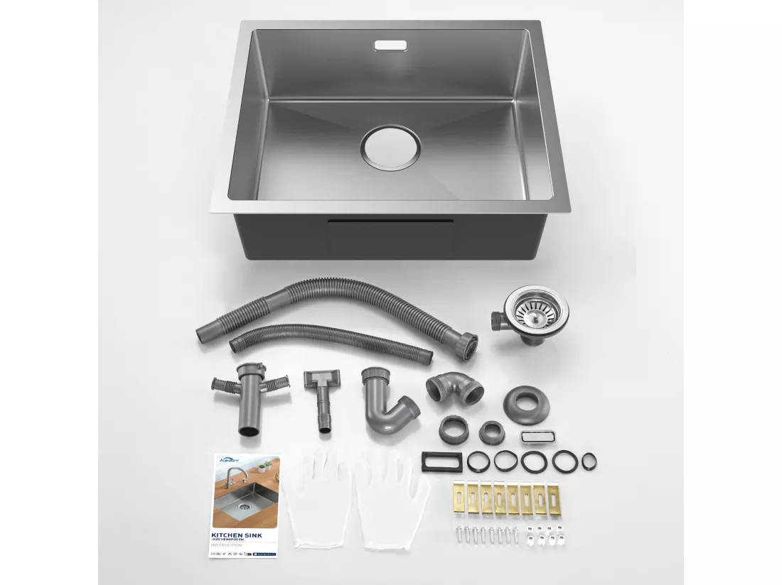 AURALUM MAX Evier Cuisine-Evier Cuisine 1 Bac Inox,55*44*19CM- Evier Solide & Facile à Nettoyer pour Installation à Encastrer, à Fleur ou Sous-Plan