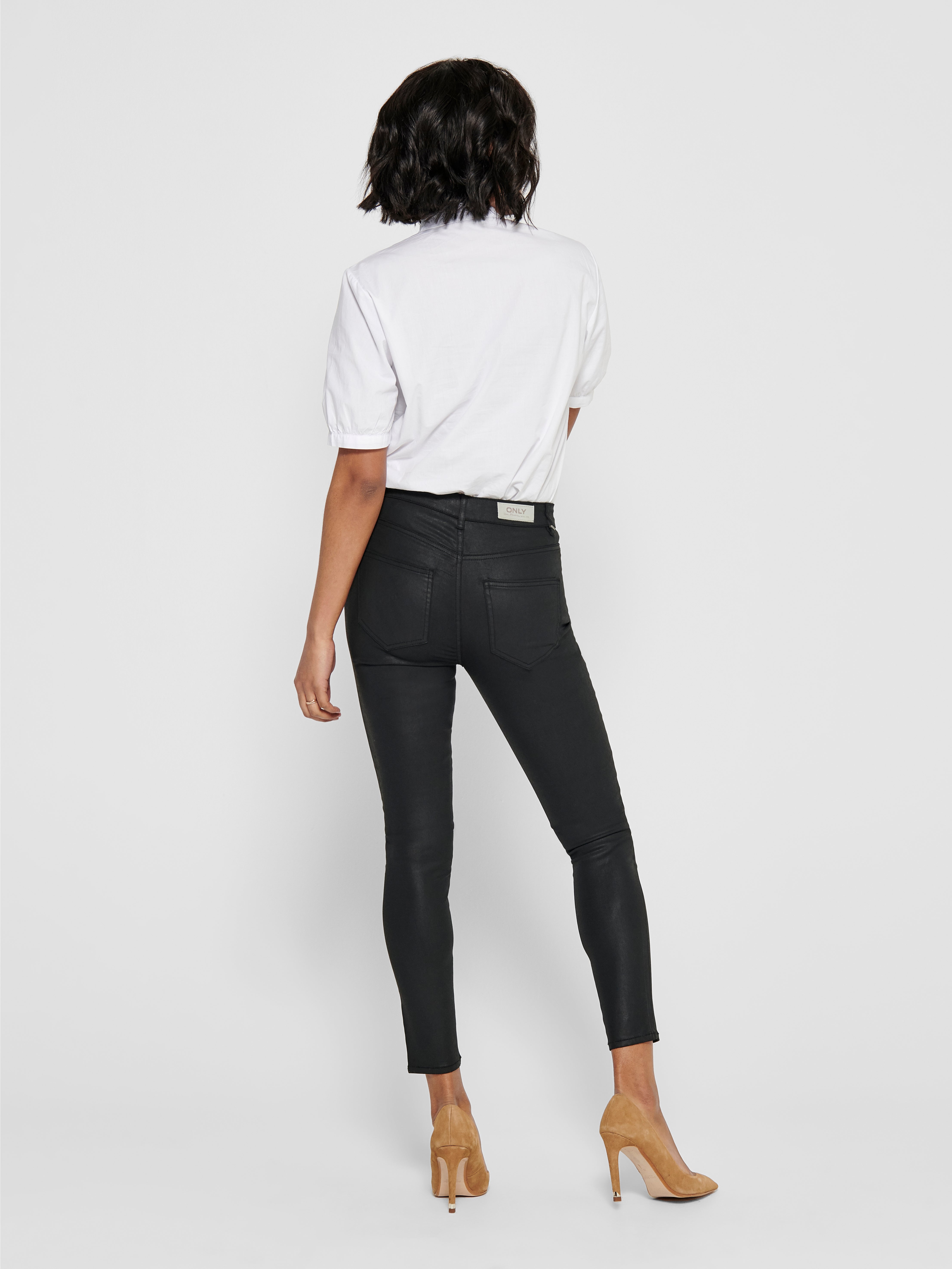 ONLHUSH Mittlere Taille Skinny Fit Hose in Lederoptik Black
