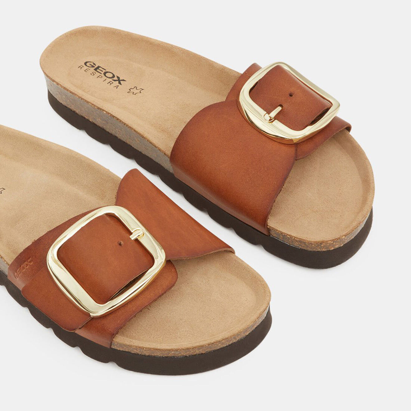 Geox Mules en Cuir Brionia cognac