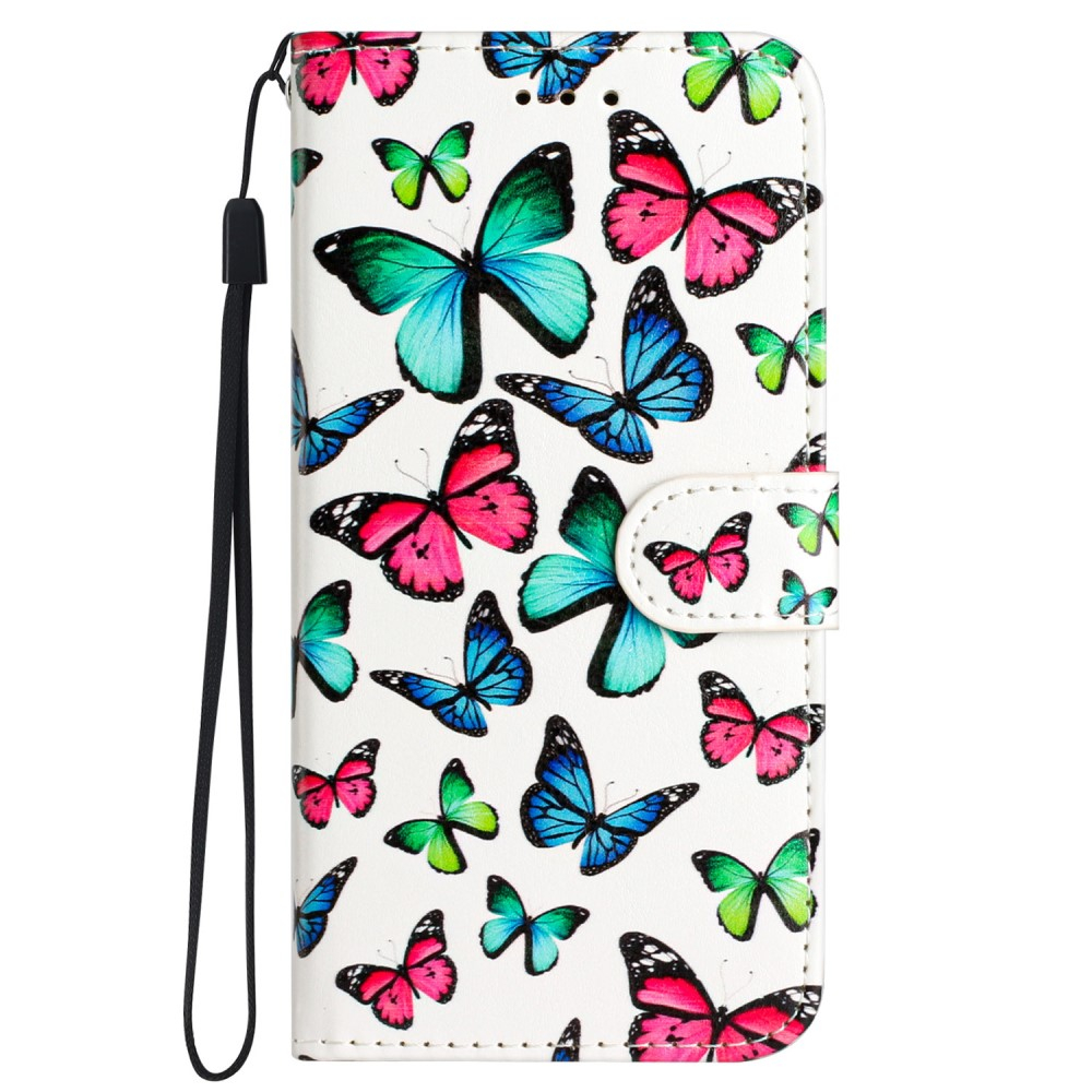 iPhone 16 Leder Tasche Hülle mit Kartenfach Bunte Schmetterlinge