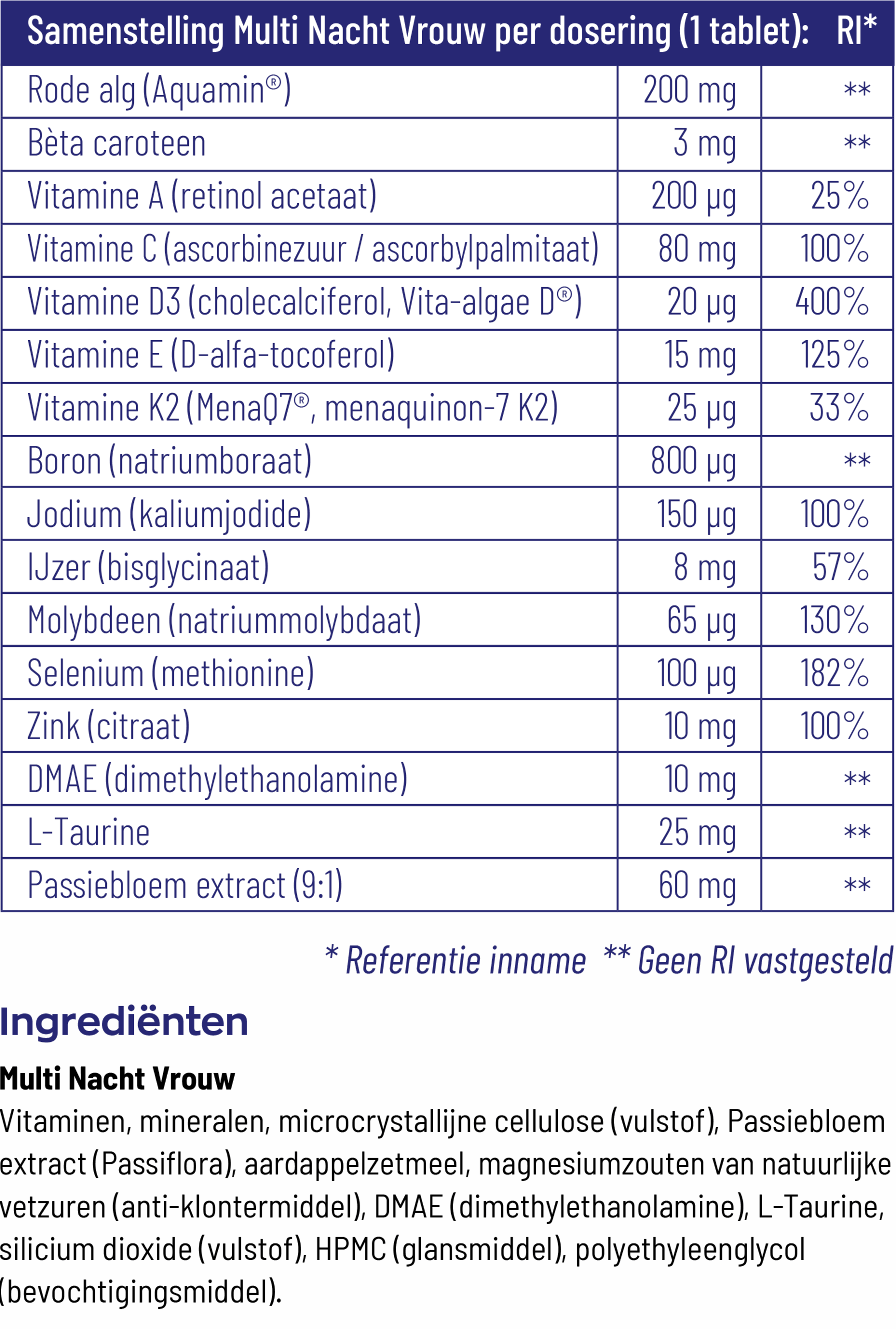 Vitakruid Multi Nacht Vrouw 100% Vegan (30 tabletten)