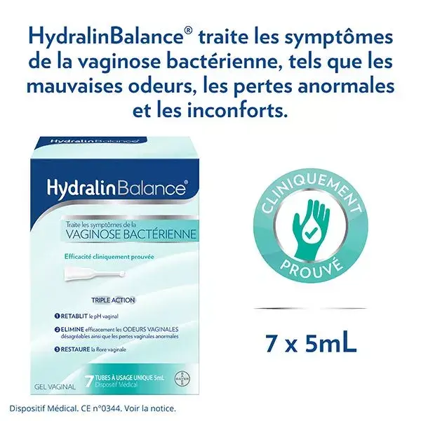 Gel vaginal Hydralin Balance Tripla Ação contra vaginose bacteriana - Embalagem com 2 x 7 tubos