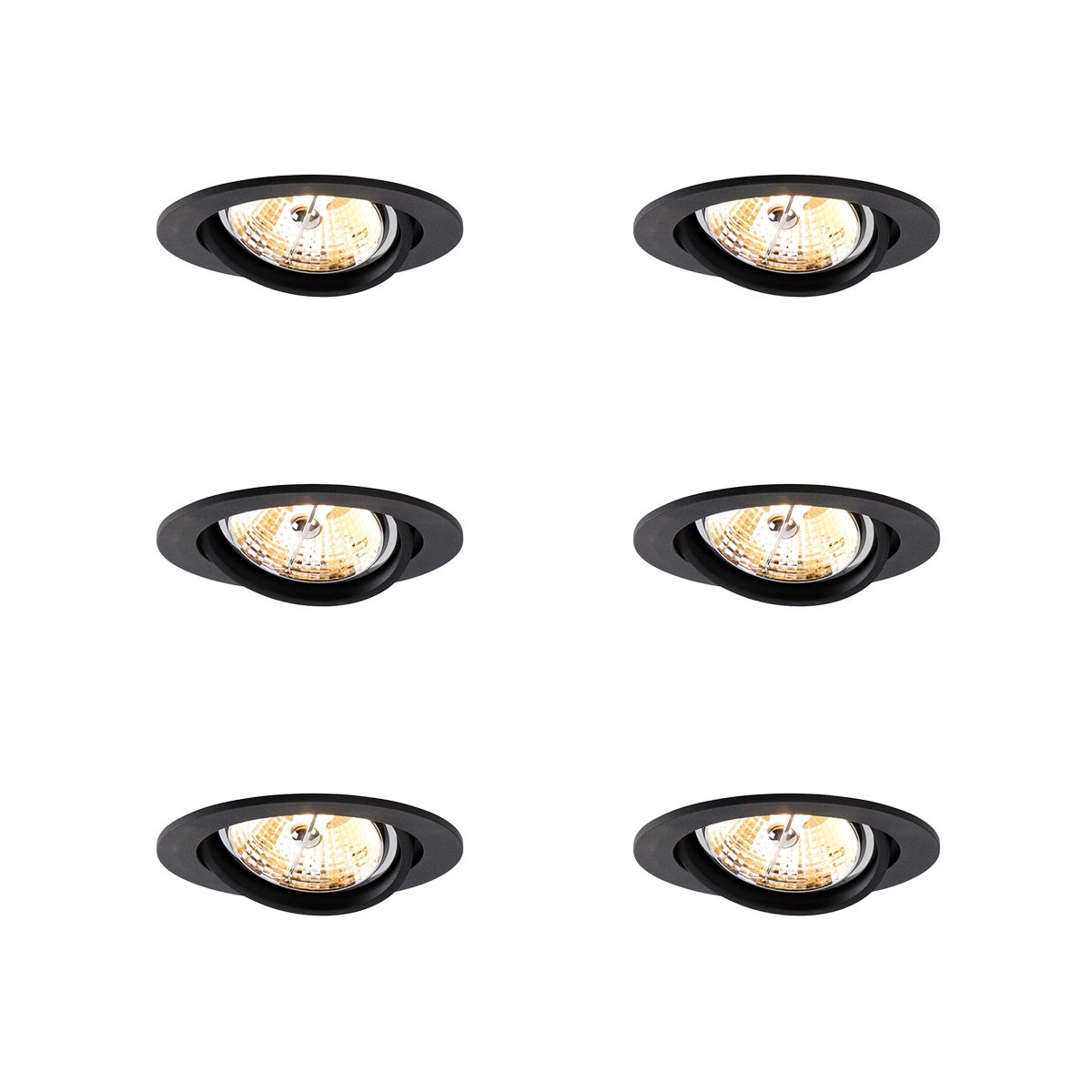 Set van 6 Moderne inbouwspot zwart kantelbaar AR70 - Cisco