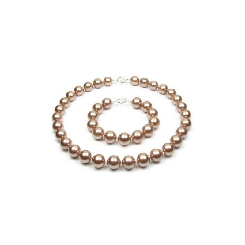 Parure Femme Collier et Bracelet Perles SSS Bronze et Argent 925/1000