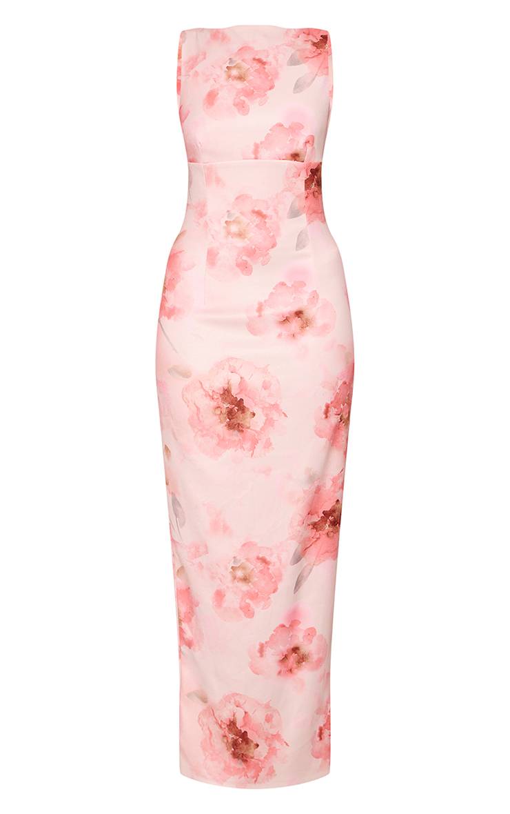 Rose Robe Longue Premium À Imprimé Floral Avec Dos Échancré