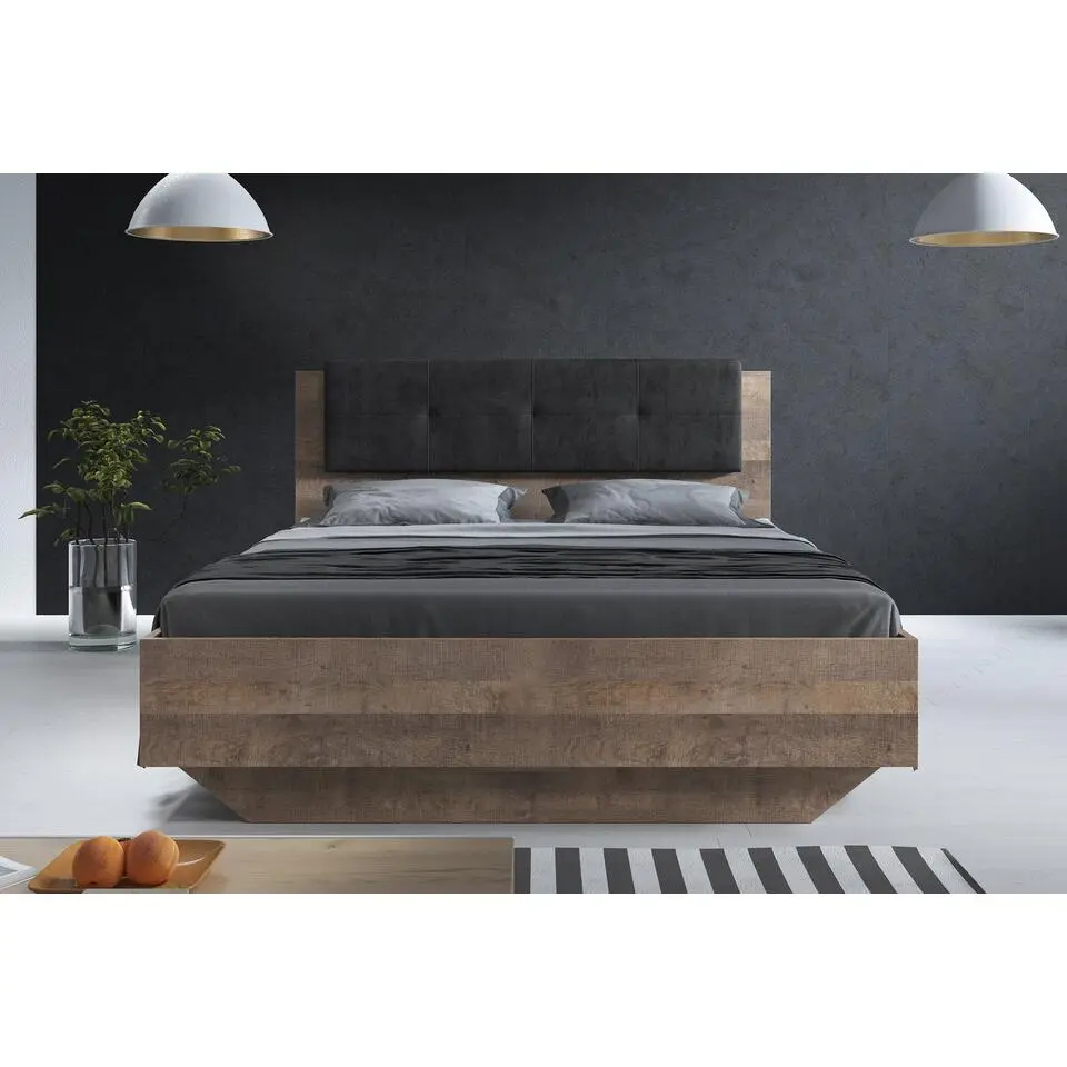 Meubella - Tweepersoonsbed Acasia - Grijs - Eiken - 160x200 cm