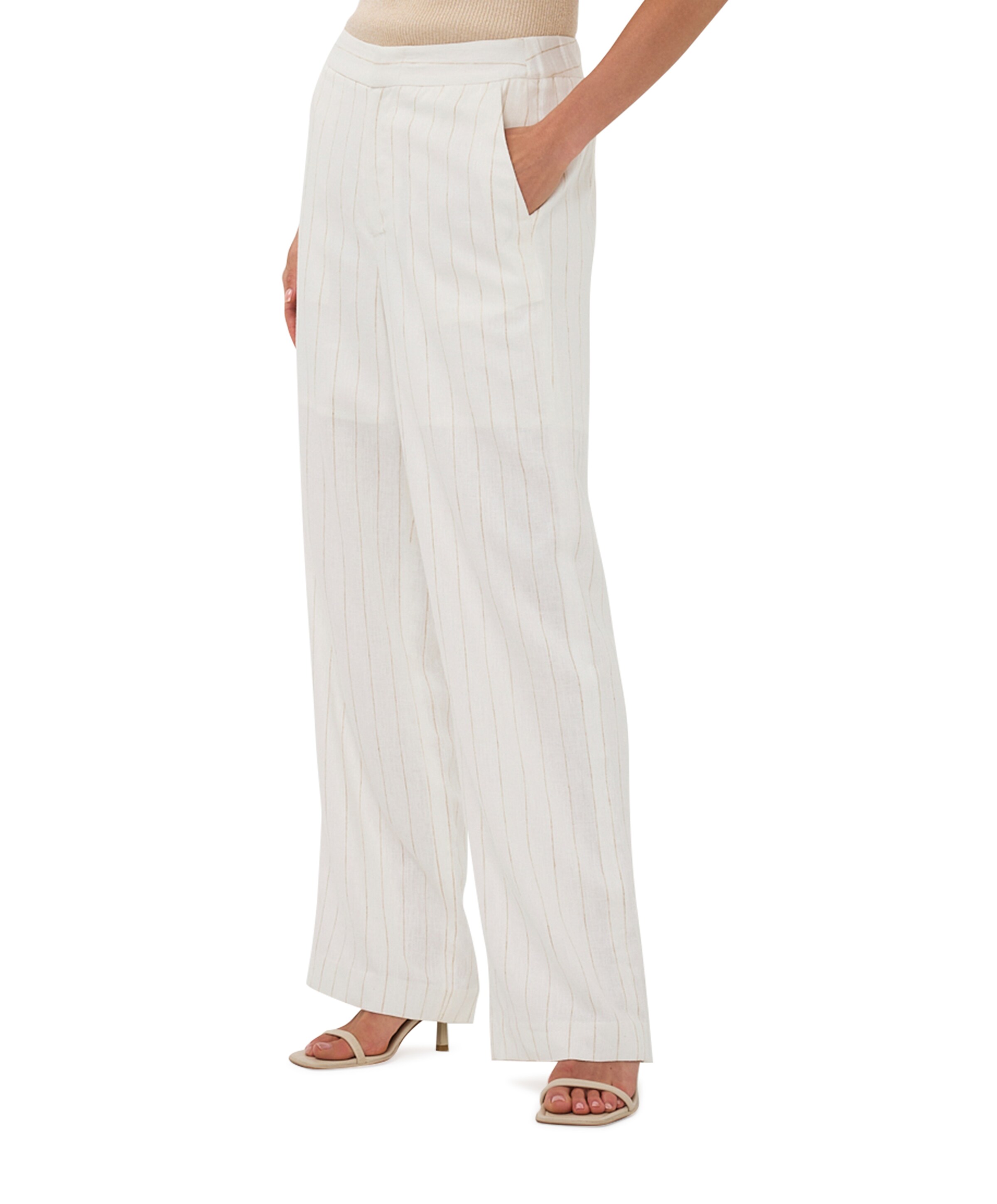EsQualo Linen striped dames broek ecru