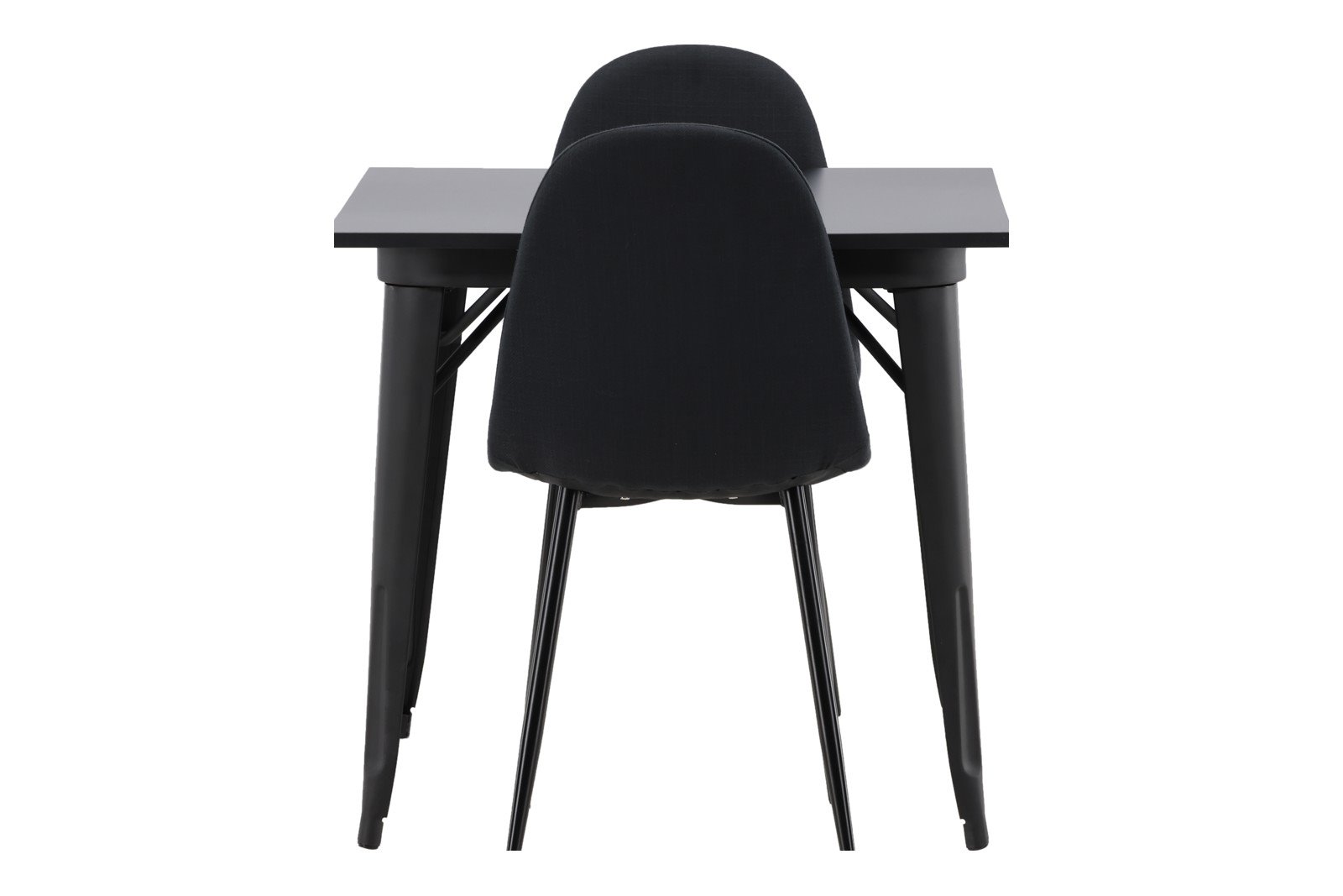Tempe og Polar Spisegruppe Tempe spisebord 80x80cm i sort med 2 stk. Polar spisestoler i Sort og sorte ben.