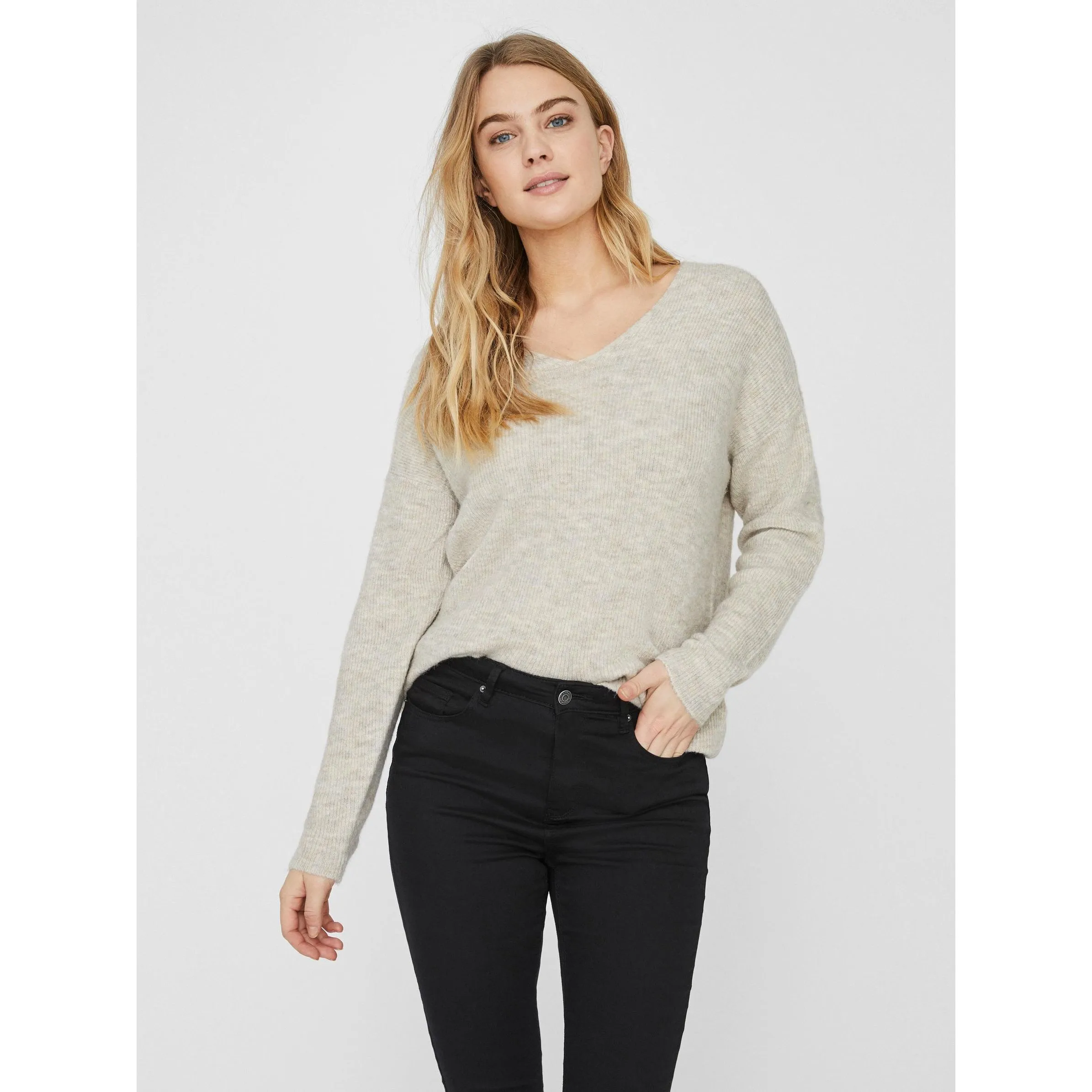 Vero Moda VMCREWLEFILE LS V-NEC Strickpullover