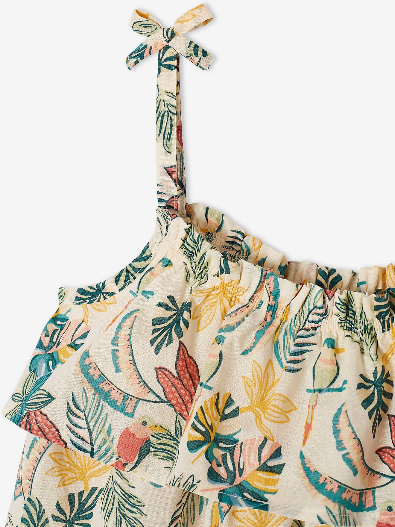 Blusa estampada com babados, para meninas, estampa bege média
