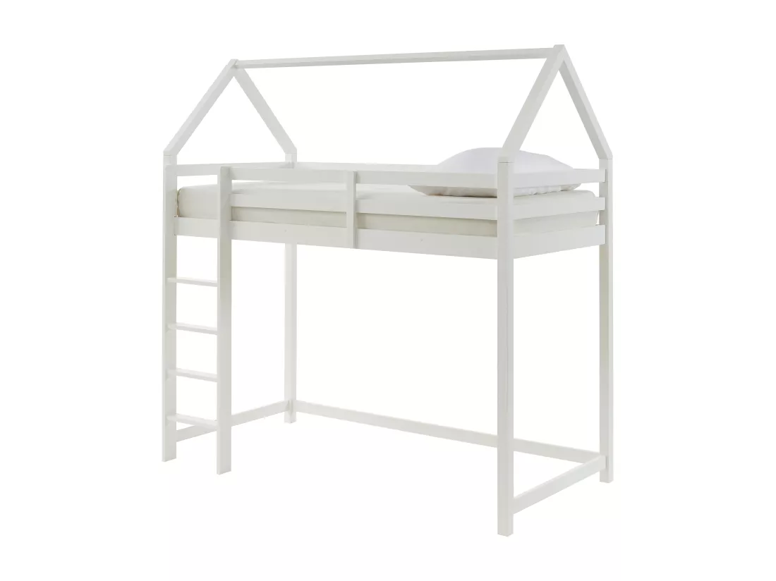 Lit mezzanine cabane 90 x 190 cm - Pin massif - Blanc - TARZIA