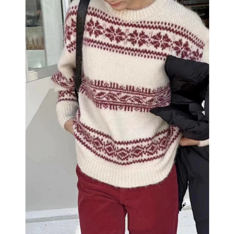 Angel Shine - Oversized trui met ronde hals en kerstprint