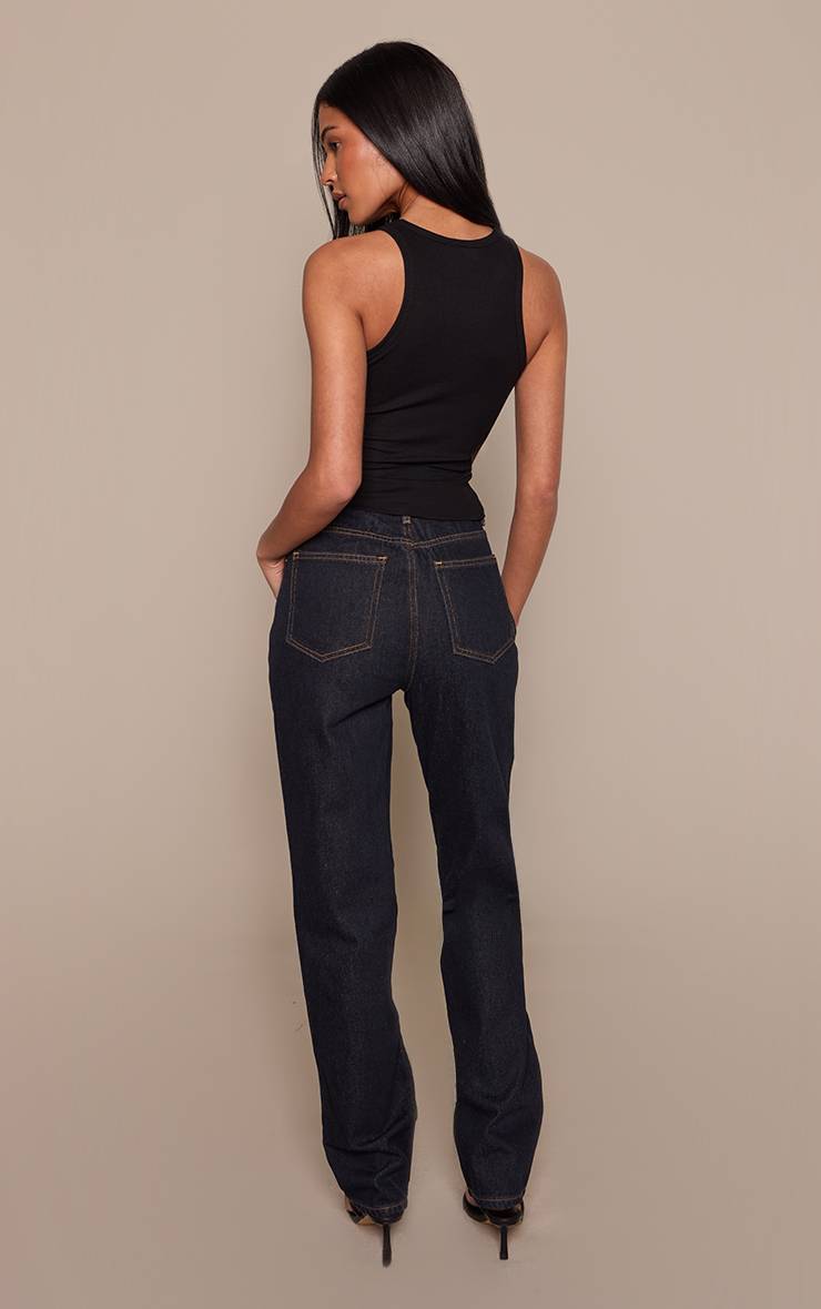Bleu Indigo Foncé Jean Droit Taille Haute Pour Grandes Tailles