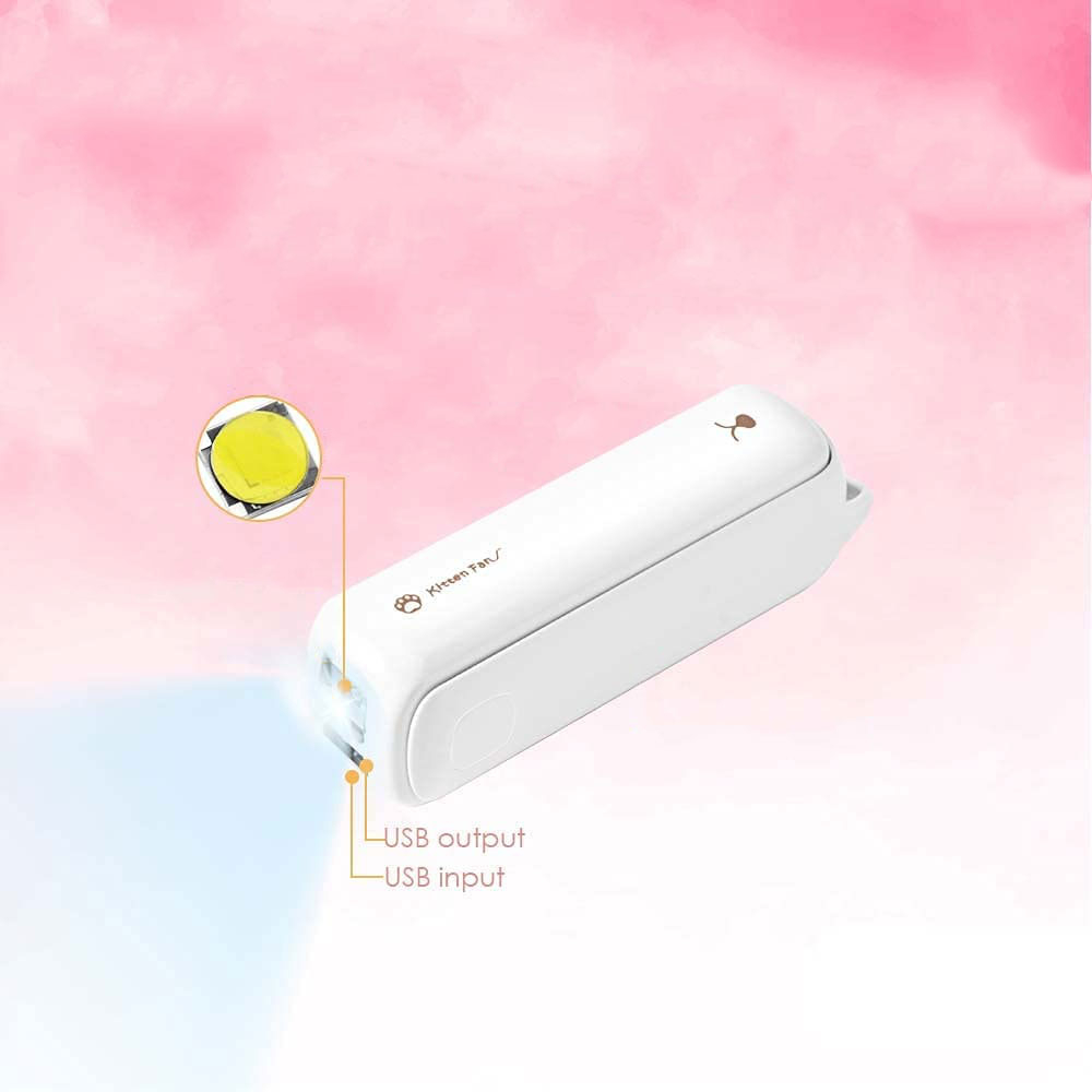 (5V/1A) 3in1 2000mAh USB Powerbank Ladegerät mit Ventilator und LED Taschenlampe   Trageschlaufe - Weiss