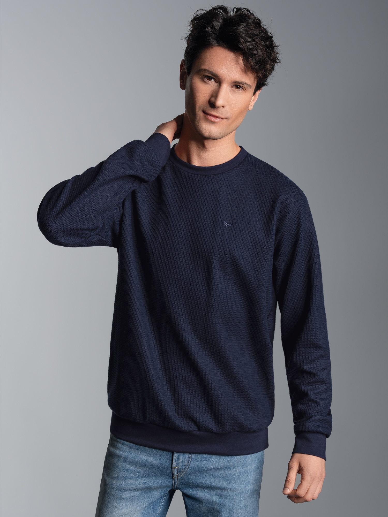Sweatshirt in Waffeloptik Navy