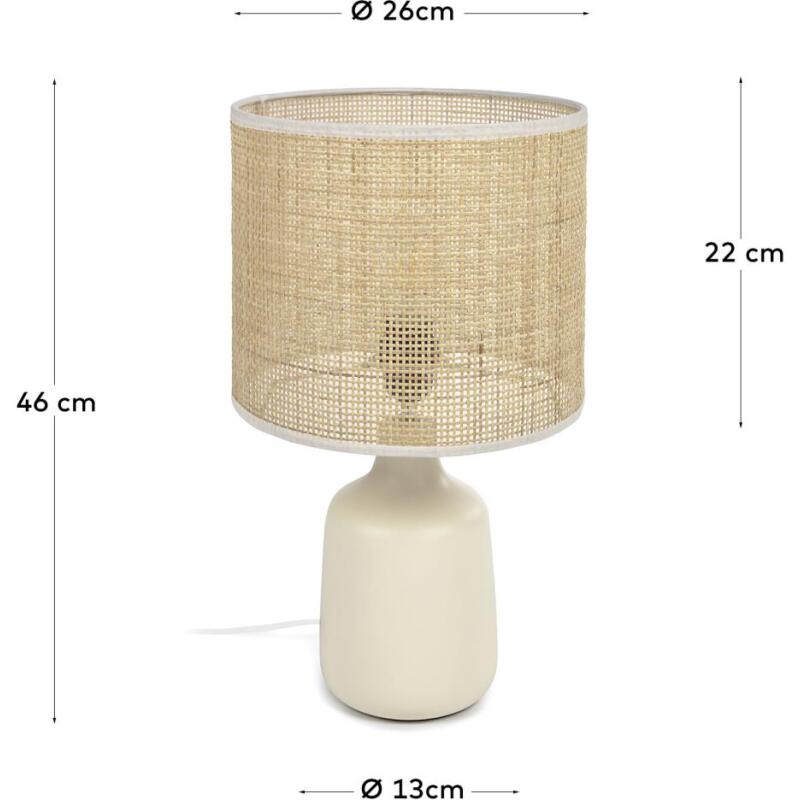Lampe de table Erna en céramique blanche et bambou finition naturelle