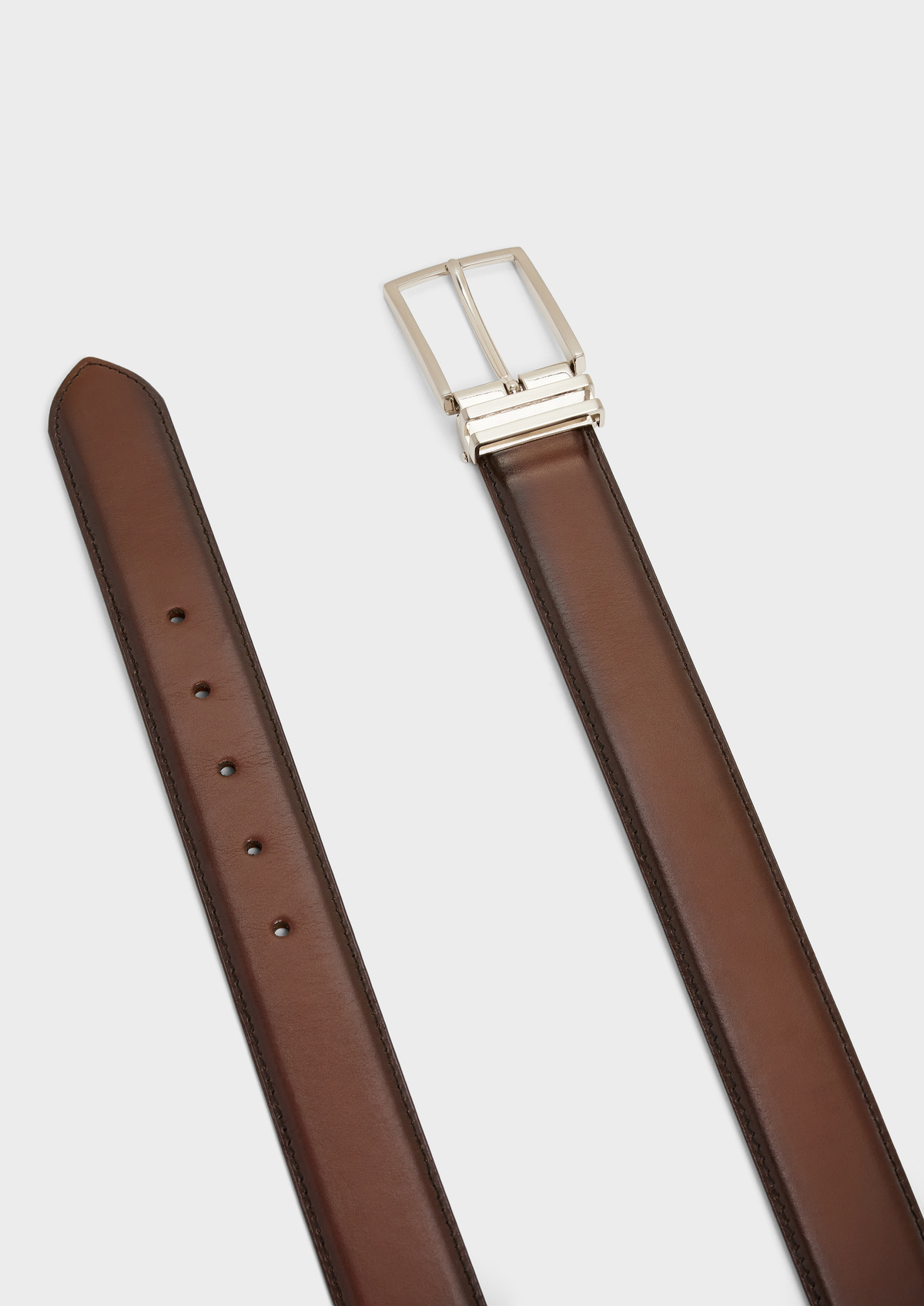 Ceinture ajustable en cuir lisse marron