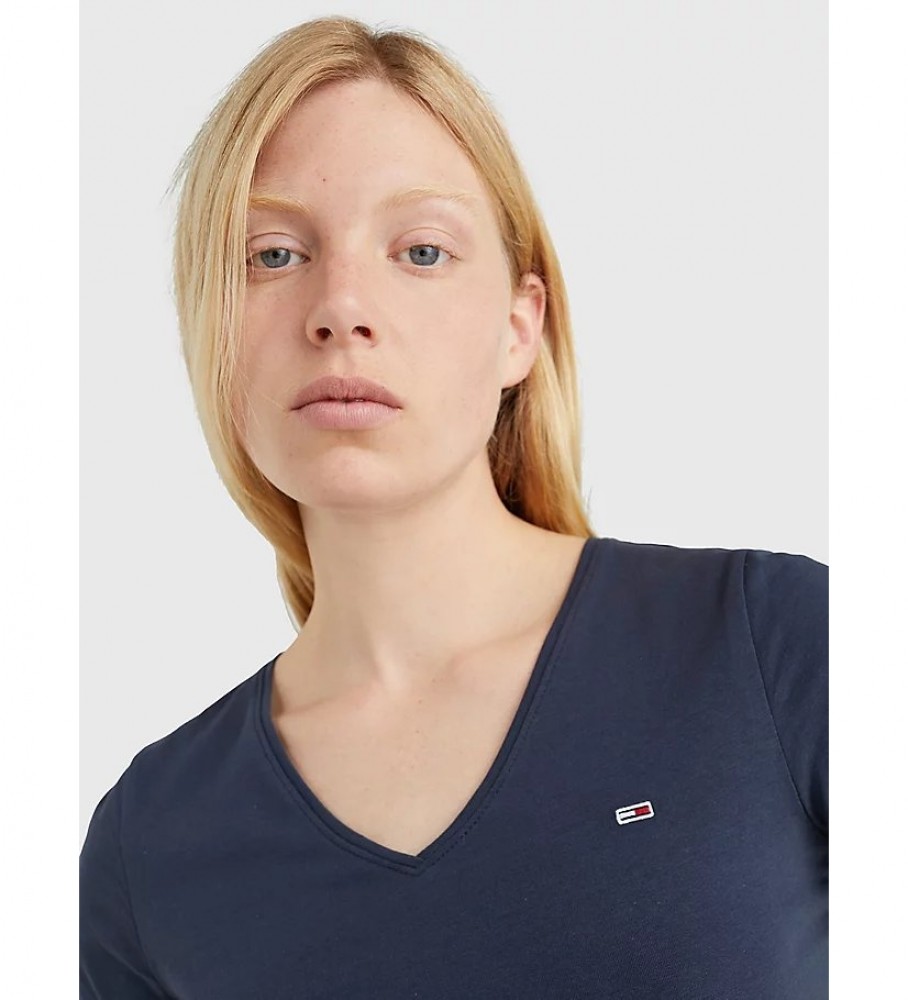 Camiseta Tommy Jeans Skinny de Algodão Orgânico, Azul Marinho