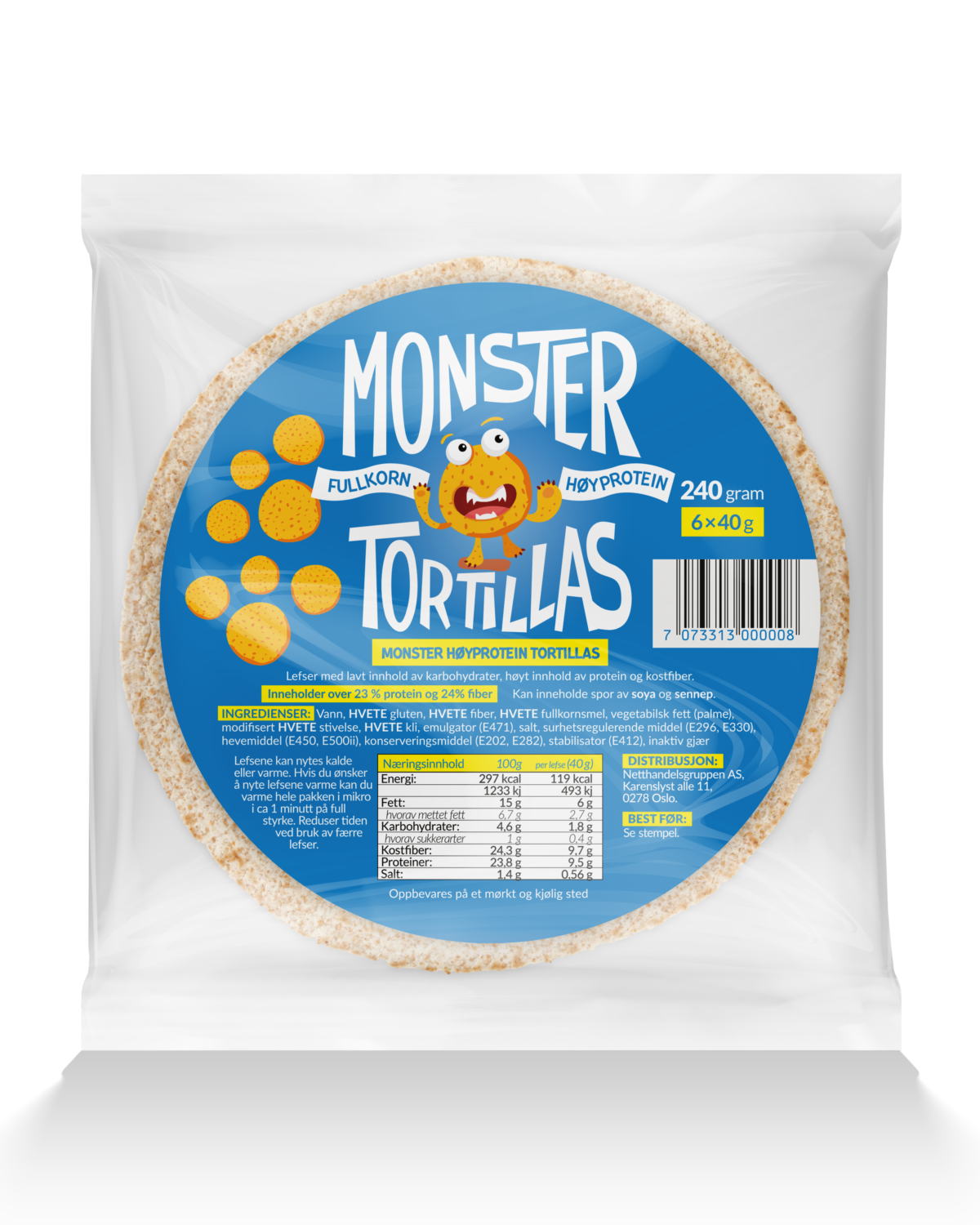 Monster Høyprotein Tortillas 10-Pack (60 lefser)