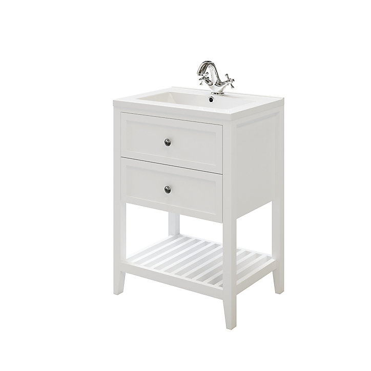 Meuble sous vasque à poser 2 tiroirs GoodHome Perma blanc 60 cm + plan vasque Nira