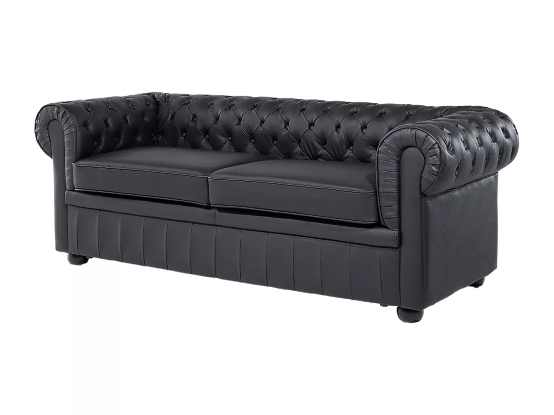 Canapé 3 places en cuir noir CHESTERFIELD