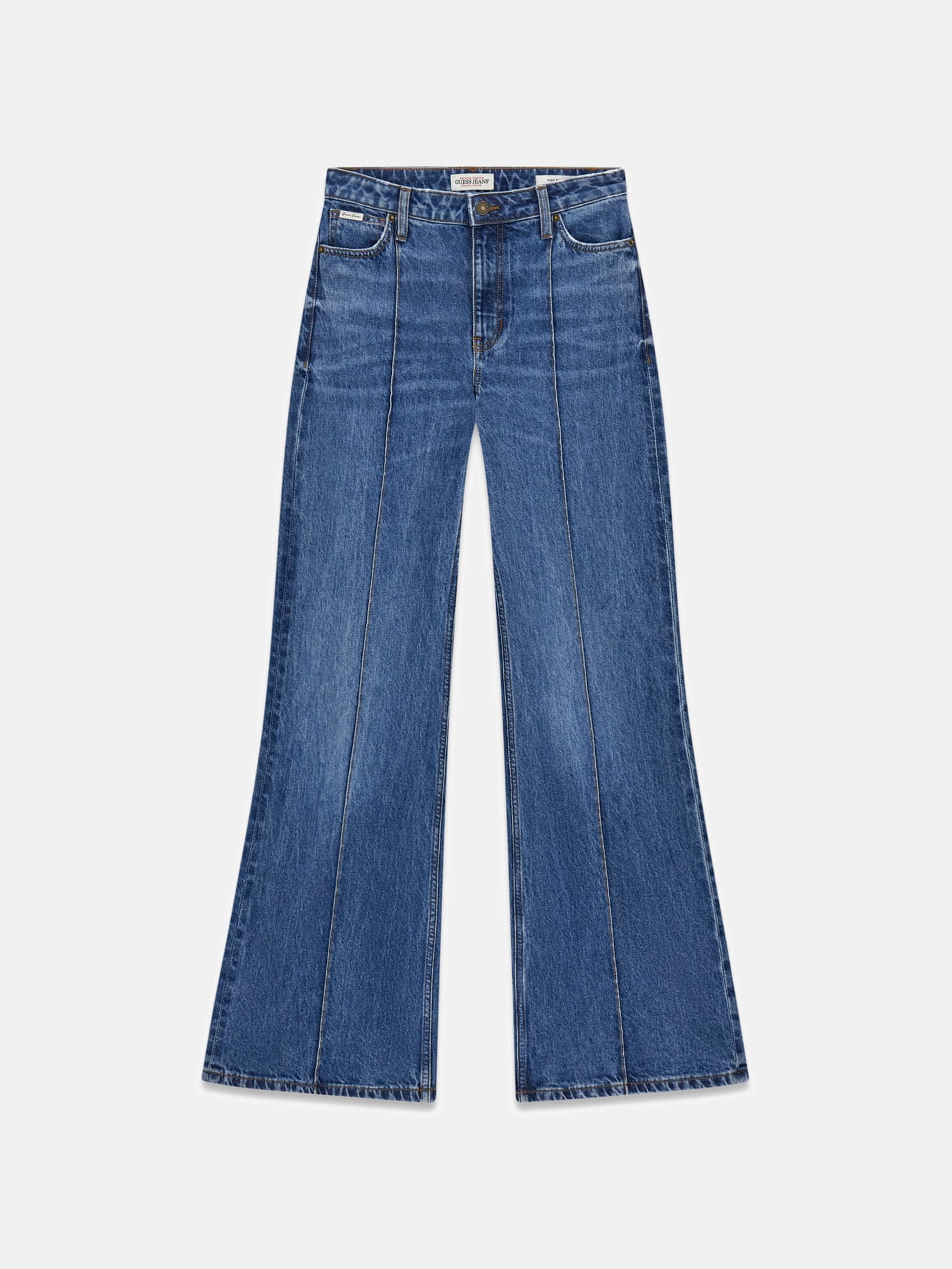 calças jeans flare de cintura alta