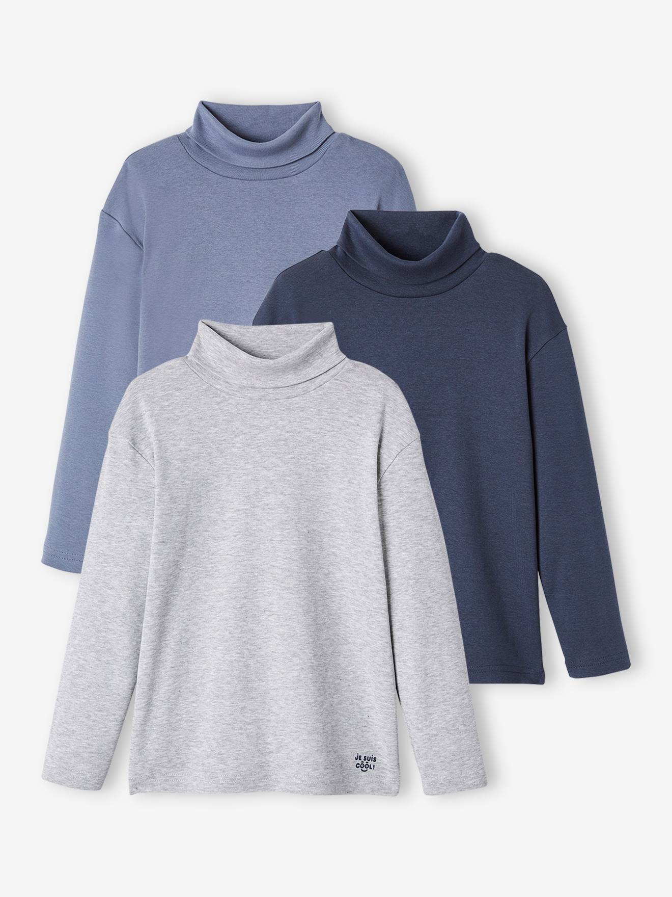 Conjunto de 3 camisetas de gola alta cinza mescla